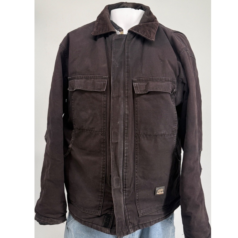Berne MenBrown Cotton Duck Canvas Work Jacket Corduroy Collar Chore Coat Size M